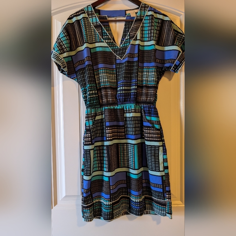 Banana Republic Blue and Green Patterned Mini Dress